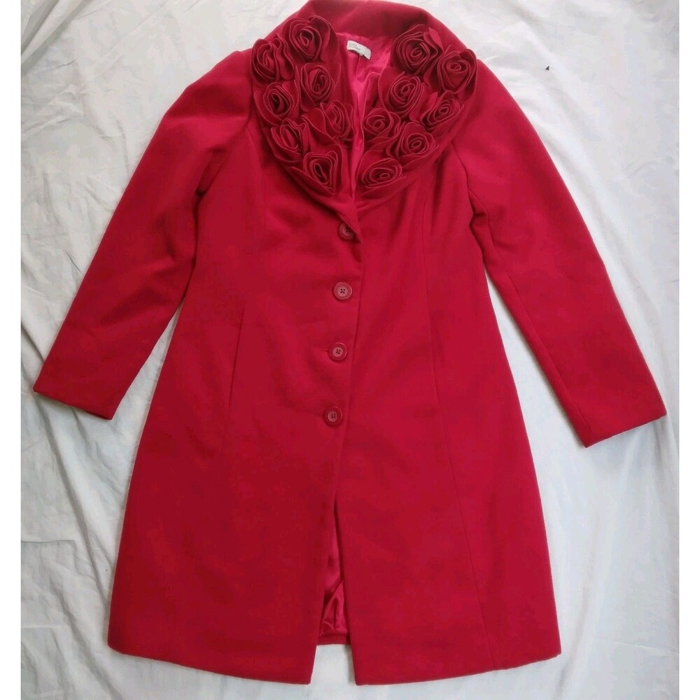 Linea Domani 3D Rose Collar Red Coat Romantic Women's